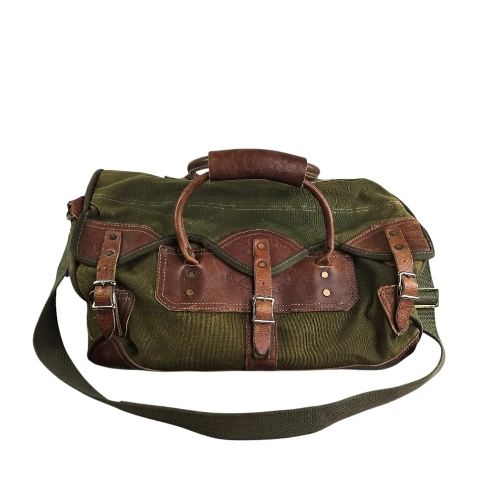 Vtg Orvis Battenkill Gokey khaki heavy canvas leather travel duffle bag